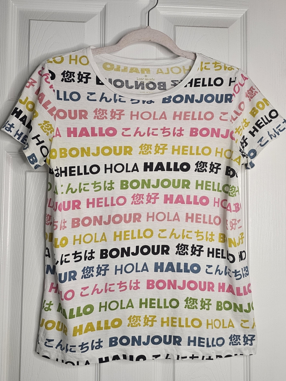 White Multicolor 'Hello' Graphic Tee